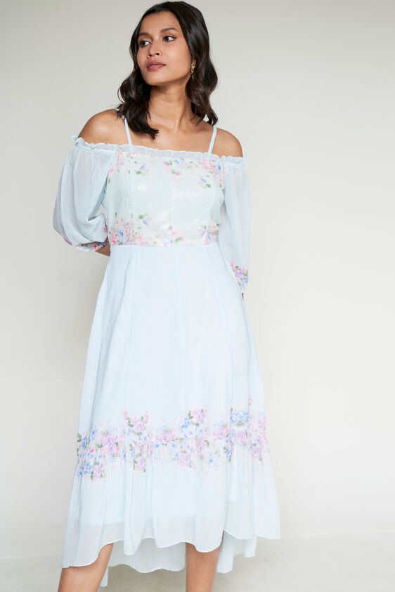 Aqua Floral High-Low Dress, Aqua, image 2
